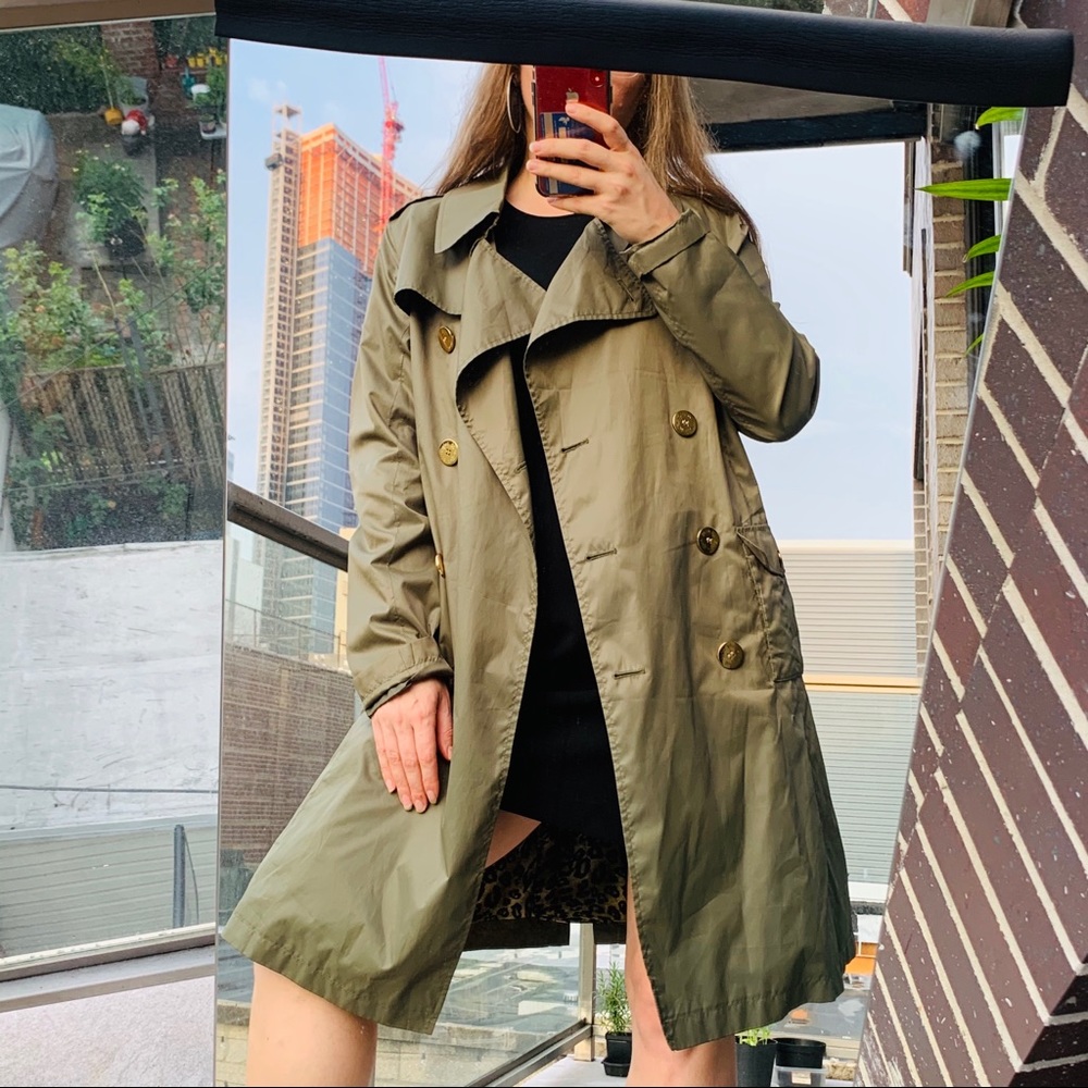 Baby Phat Chameleon Double-Breasted Weather Army Green Leopard Trench Coat